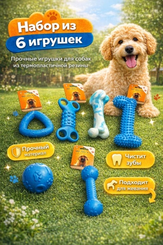 Игрушка Игрушка 15484017_961274661Набор игрушек для собак 6 шт, прочные жевательные игрушки из термопластичной резины, для чистки зубов и активных игр мультиколор