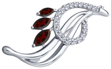 Брошь Diamant 94-340-01048-2 вес 2.56 г серебро, фианит, гранат