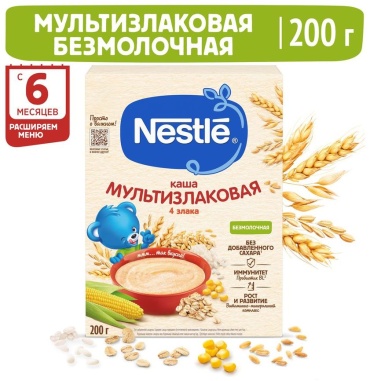 Nestlé рис, гречка, овес, кукуруза, мультизлак безмолочная, с 6 месяцев