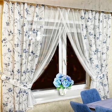 Занавеска 350x180 см 1 шт, сетка, лен, капрон, синий, белый