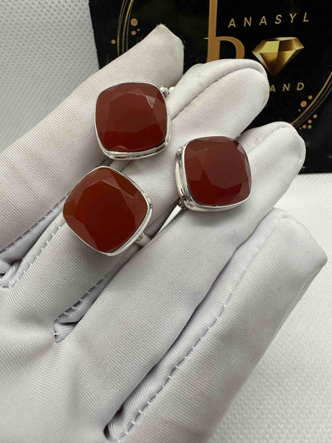 Комплект JANASYL Brand JB057 вес 12 г серебро, сердолик