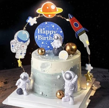 Украшение праздничное Декор для торта Космос Happy Birthday Астронавты, ракета, планеты 1 шт