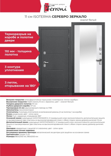 Ferroni ISOTERMA 11см Серебро с зеркалом 2000x800 мм, сталь, левая