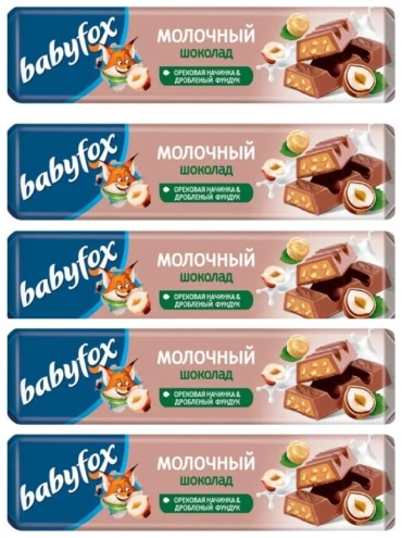 Babyfox с ореховой начинкой и дробленым фундуком шоколадный батончик молочный 5 шт по 45 г