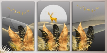 Room Art KZ модульная картина Золотое перо и олень 200x100 см