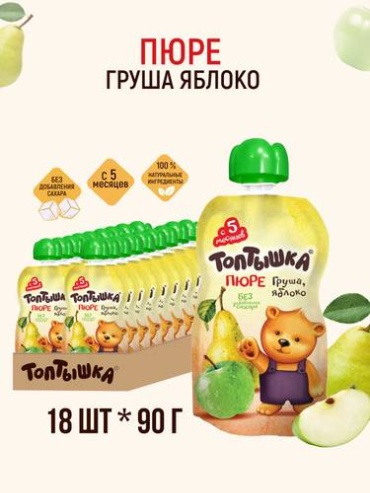 Детское пюре Топтышка Груша-Яблоко 90 г, с 5 месяцев