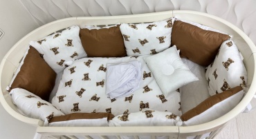 Бортики Ining baby 12070 милые мишки , хлопок, муслин, сатин, коричневый, бежевый