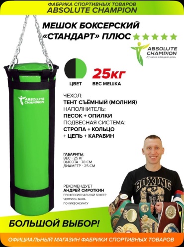 Тренировочный снаряд Absolute Champion A4BlackGreen25kg мультиколор