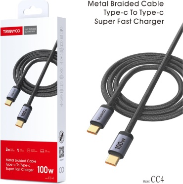 Кабель TRANYOO USB TypeC (M), USB TypeC (F), 2 м, CC-4 черный