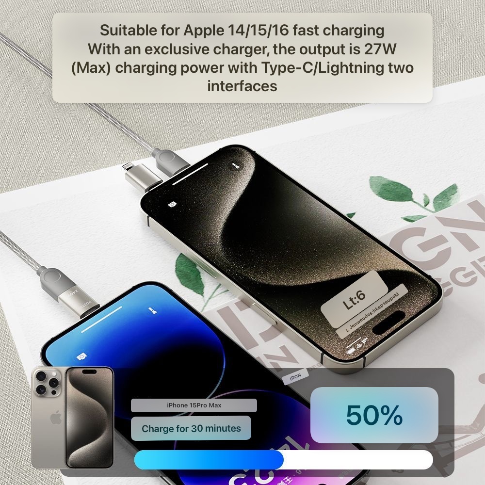 Кабель USB 3.0 (F), USB TypeC (M), Lightning, 1.2 м, бежевый