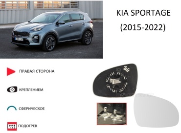 Зеркальный элемент Ростеко KIA-SPORTAGE-15-R правое для Kia Sportage 2015-2022