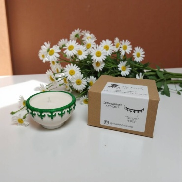 Ароматическая свеча Пиала аромат Lemongrass and Lime 5 см, 1 шт белый, зеленый