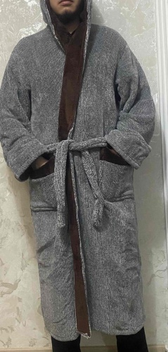 Флисовый халат коричневый, серый