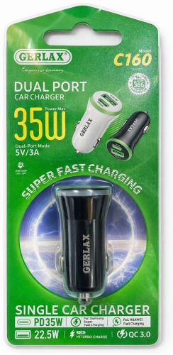 Зарядное устройство GERLAX С160 USB Type-C, USB 35 Вт черный
