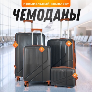 Комплект чемоданов TENLI 601-L, M, S, XS полипропилен 104 л темно-серый