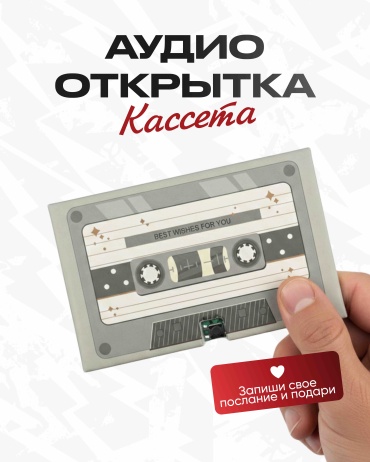 Аудио открытка голосовая кассета, 60 сек записи, серая 1 шт