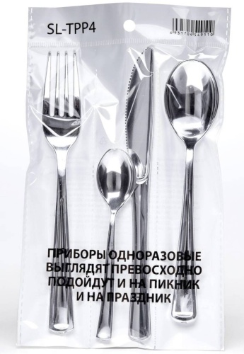 Набор столовых приборов 4 шт, серебристый Пикник