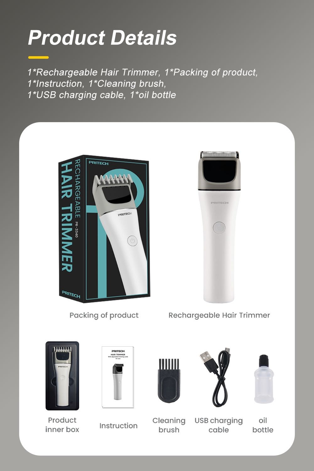 Pritech триммер PR-3340 белый