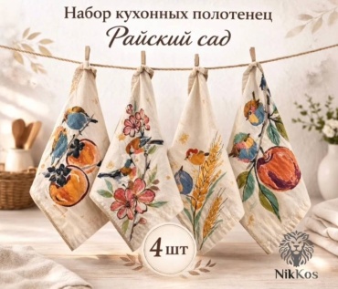NikKos набор полотенец Райский сад 35x35 см 4 шт, хлопок, муслин