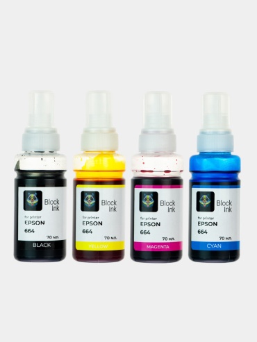 Чернила Чернила Block Ink 664 для Epson, комплект 4*70 мл, совместимы с L-серией 135 мл черный