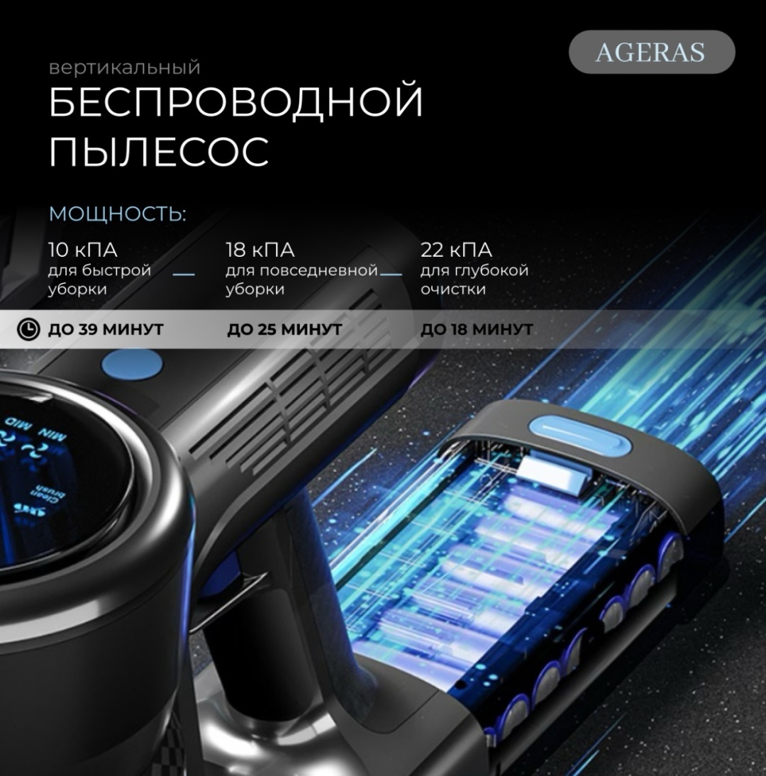 Пылесос AGERAS V8 голубой