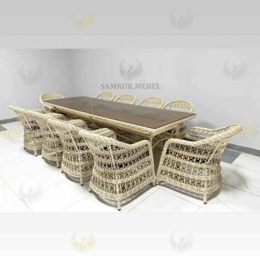 Комплект Samruk Mebel 11 в 1, кол-во персон: 10, металл, искусственный ротанг, стекло