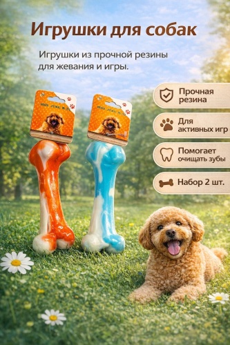 Игрушка Игрушка 15484017_345572140Игрушки для собак жевательные из прочной резины, набор 2 шт., кость для чистки зубов мультиколор