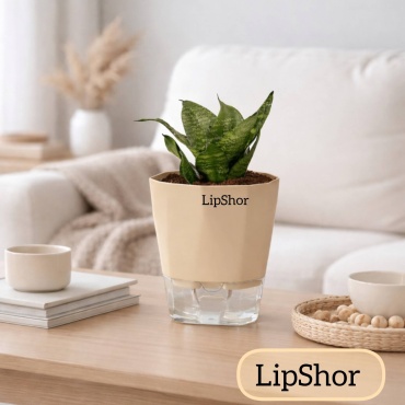 LipShor Горшок для цветов с фитильным поливом 12 см бежевый, пластик