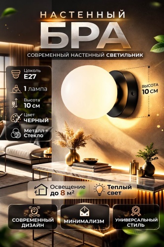 Бра настенный 3D PUZZLE E27, черный