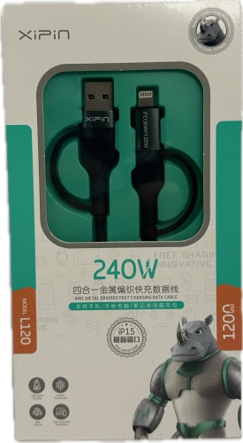 Кабель Xipin USB 3.0 (M), USB TypeC (F), USB TypeC (M), Lightning (M), 1.2 м, L120 черный