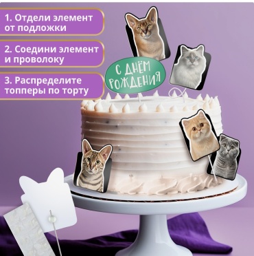 Страна Карнавалия Котики топперы для торта 6 шт
