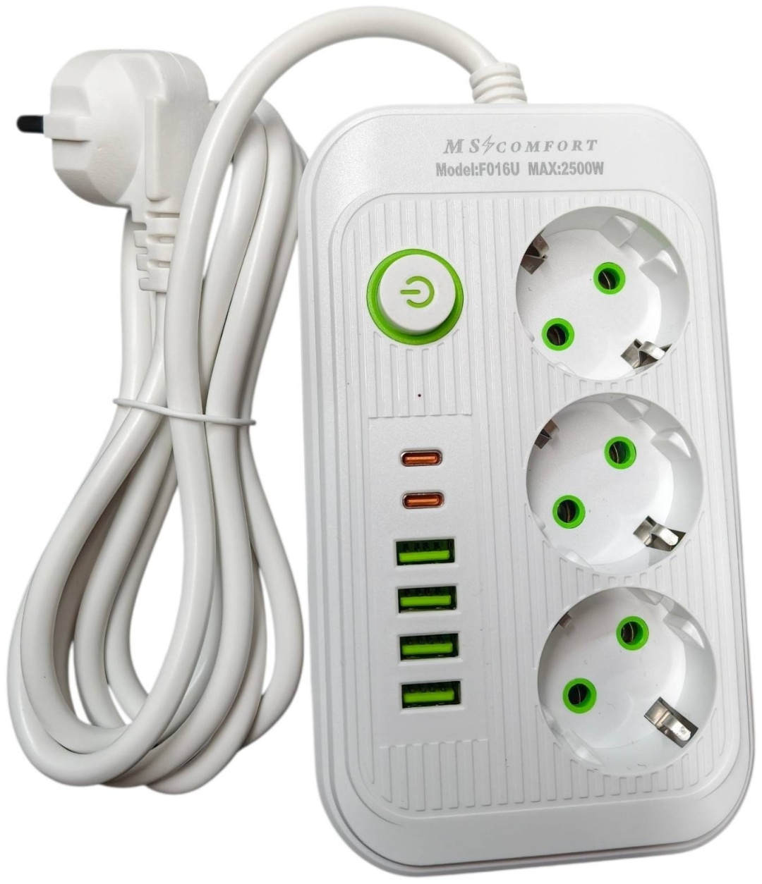 Сетевой фильтр 2 м, 4 USB + 2 Type-C, 2 м