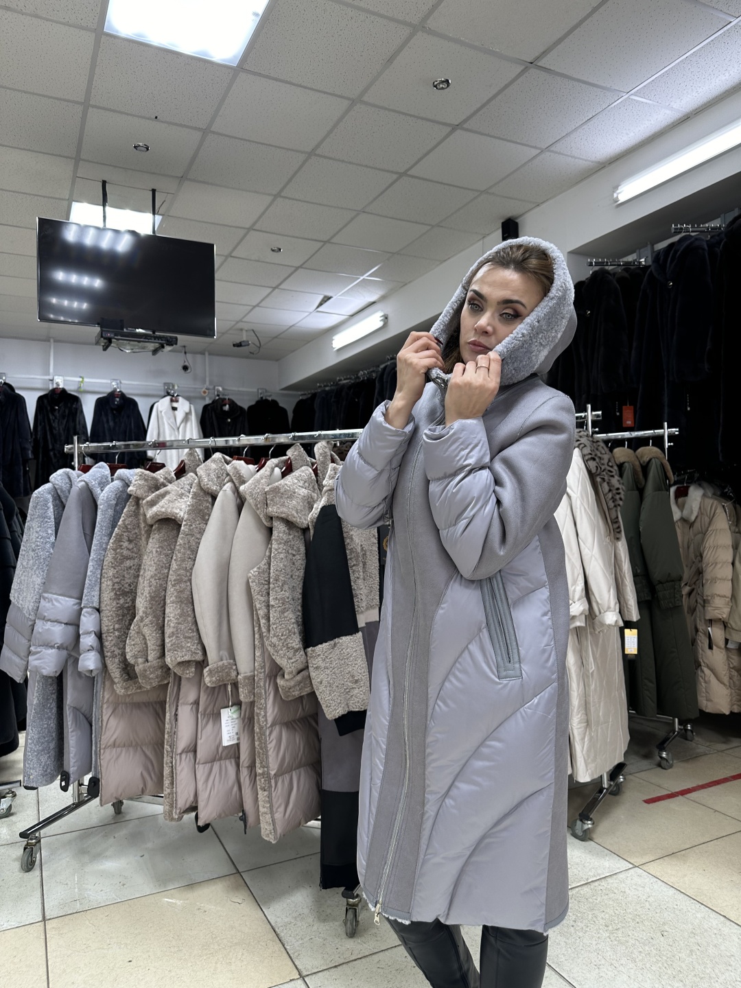 Дубленка серебристый