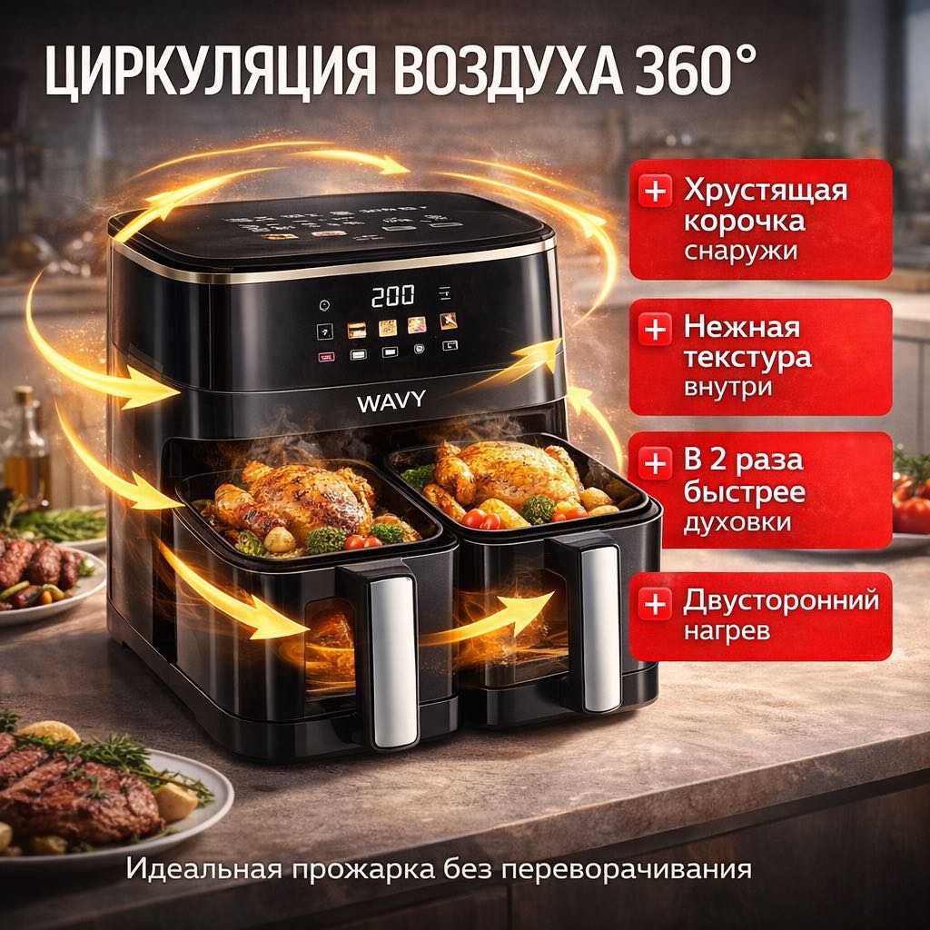 Двойной аэрогриль WAVY DOUBLE PRO 12 л черный