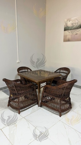 Комплект Samruk Mebel 5 в 1, кол-во персон: 4, металл, текстиль, искусственный ротанг, стекло