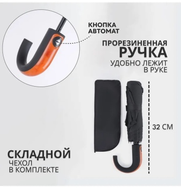 Зонт-трость автомат черный