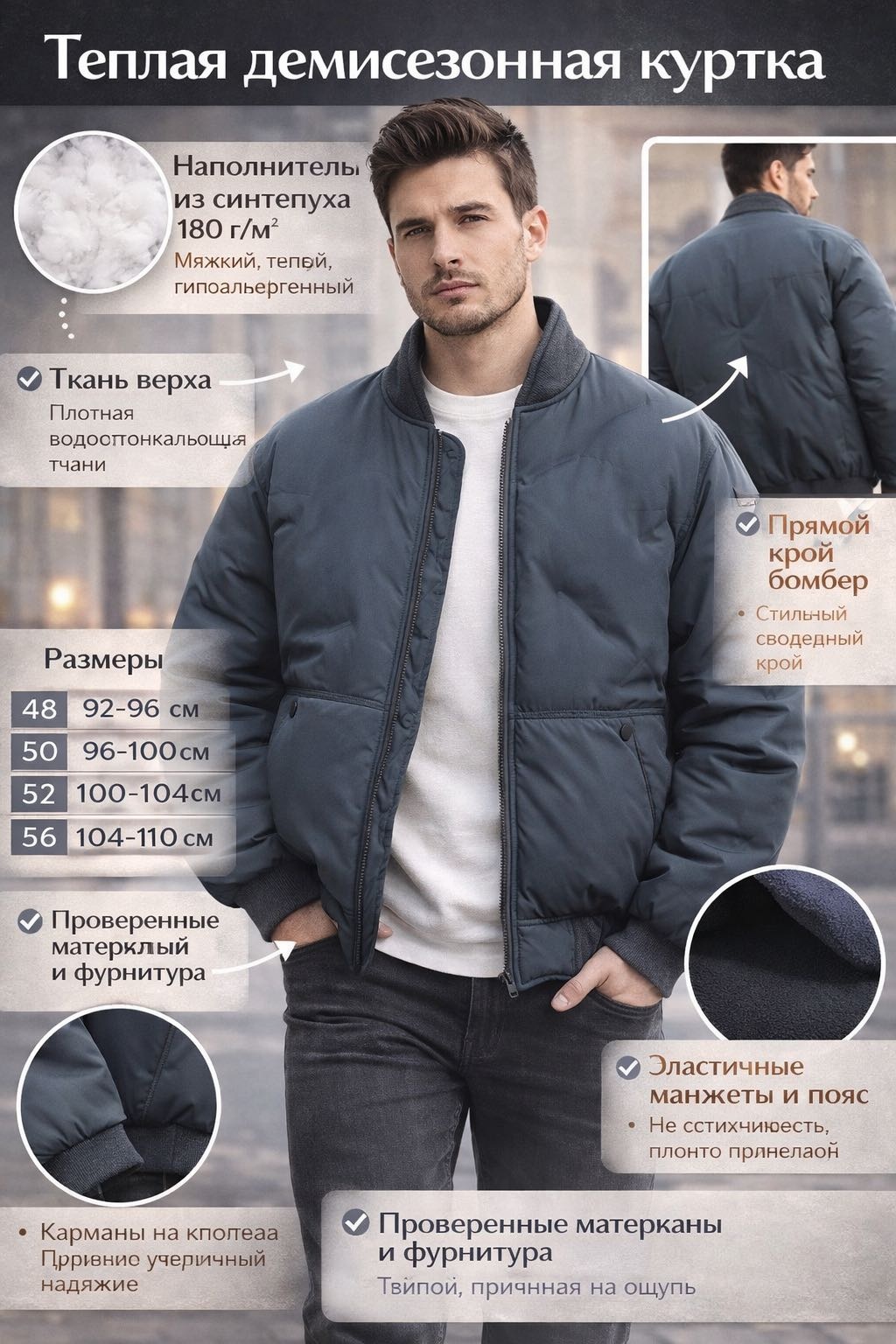 Бомбер синий, голубой