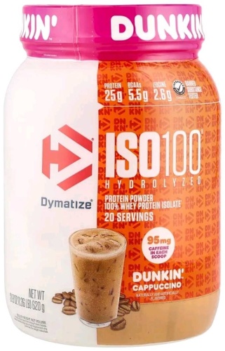 Протеин Dymatize DYMATIZE ISO100, Hydrolized, 100% Whey Protein Isolate, Dunkin 'Cappuccino, 610 g молоко, кофе 610 г