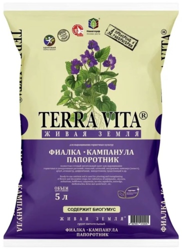 Грунт ЖИВАЯ ЗЕМЛЯ Фиалка, кампанула, папоротники 5 л