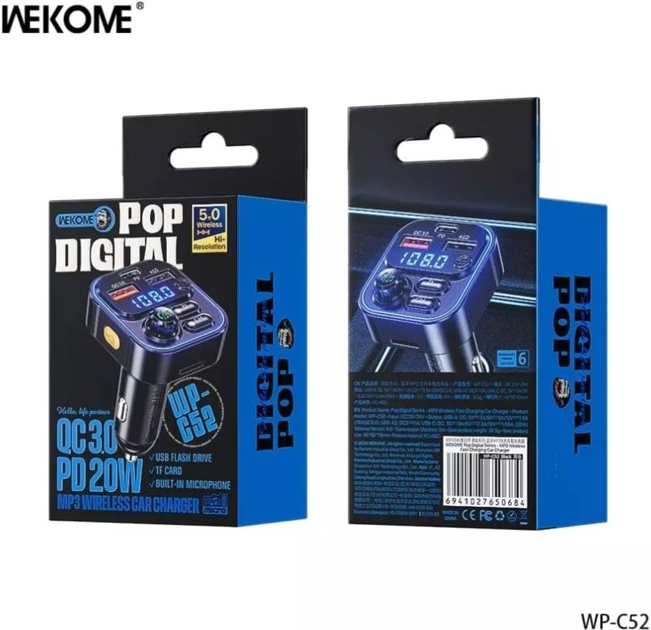 FM-трансмиттер WEKOME Wp-c52 черный