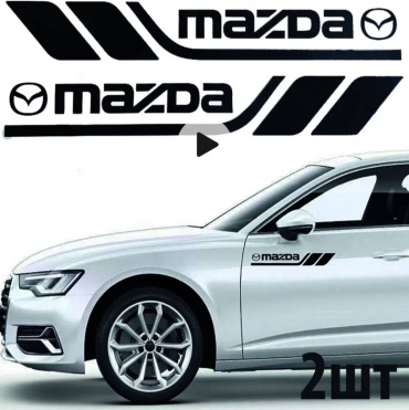 Наклейки на двери MAZDA. Мазда. Пара 2 штуки. Чёрный цвет 30×4см
