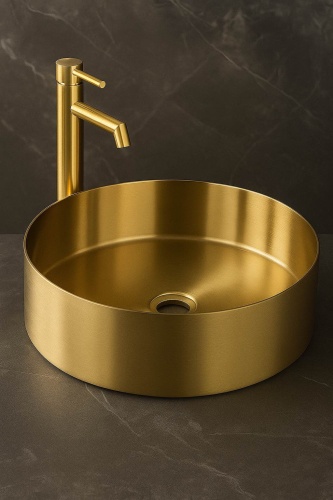 Раковина Stellum Gold накладная круглая 40х40 см, металл