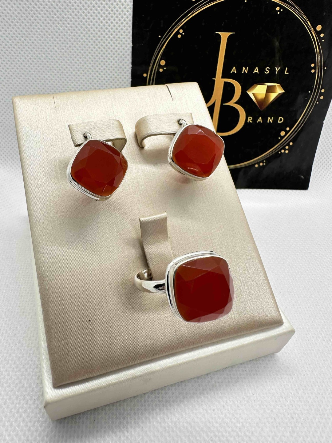 Комплект JANASYL Brand JB057 вес 12 г серебро, сердолик