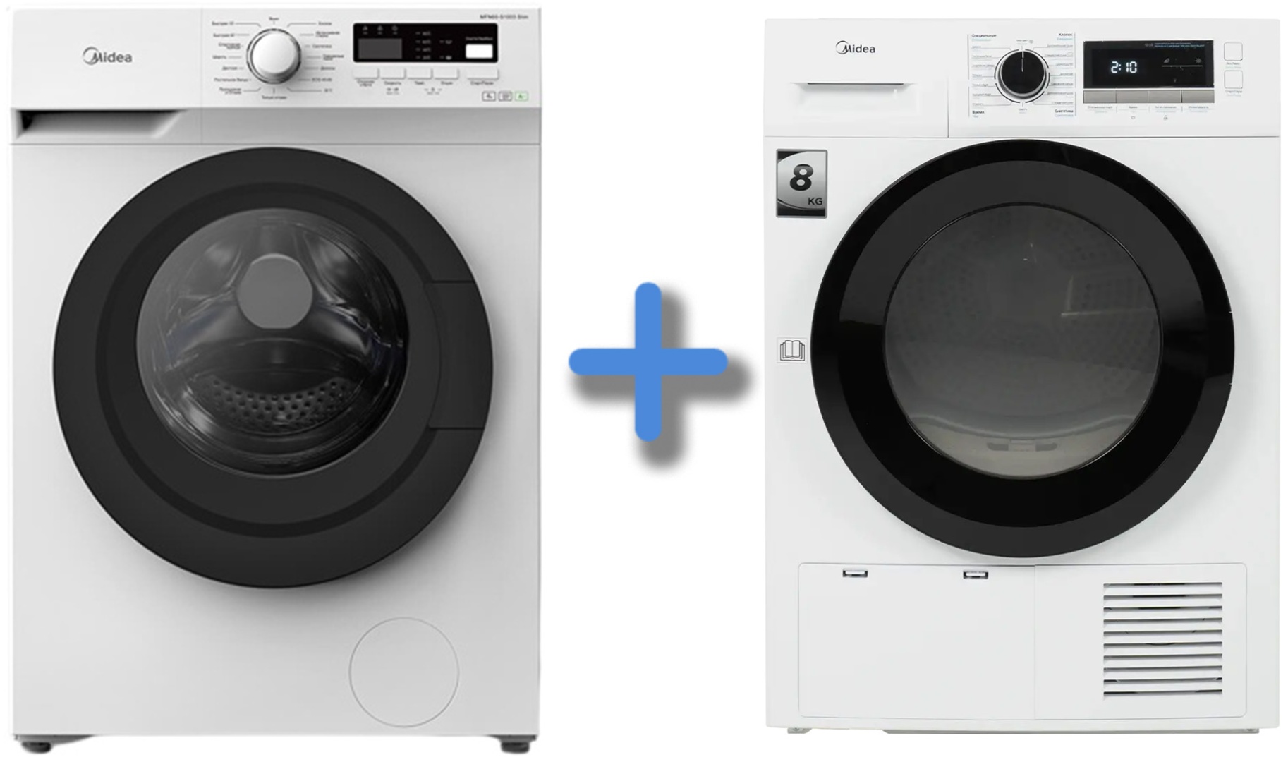 Стиральная машина Midea MFN60-S1003 + сушильная машина Midea MDG05C80/W-KZ белый