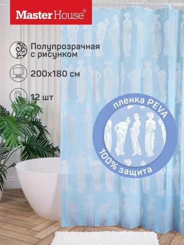 Штора для ванной 19135019101 200180 голубой, PEVA