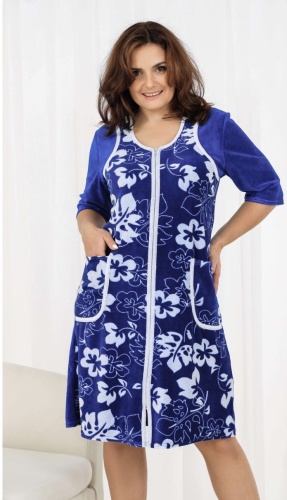 Велюровый халат Натали Плюс синий, белый
