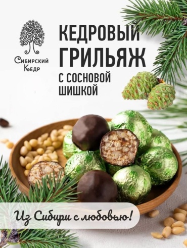 Конфеты шоколадные Сибирский кедр кедровый грильяж с молодой сосновой шишкой 200 г