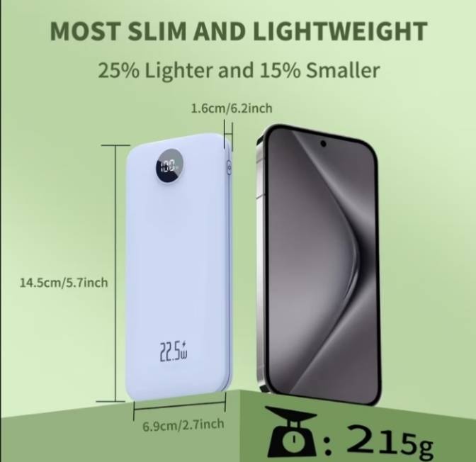 Внешний аккумулятор Power Bank 10000 mAh – с функцией быстрой зарядки для iPhone и Android 10000 мАч 22.5 Вт белый
