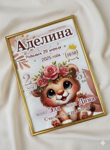 Именной подарок Фоторамка Метрика подарок для девочки