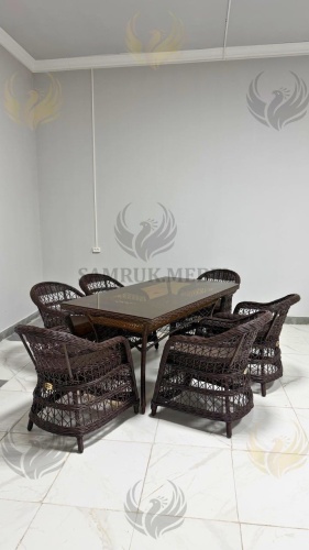 Комплект Samruk Mebel 7 в 1, кол-во персон: 6, металл, искусственный ротанг, стекло